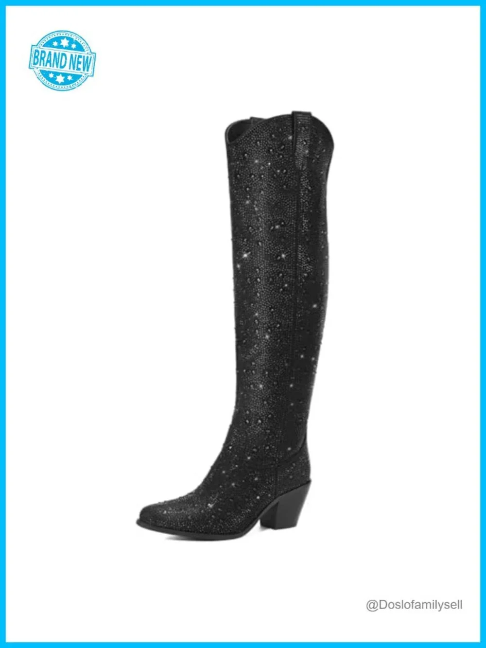 Rhinestone Cowboy Boots, Sparkly Over the Knee Cowgirl Boots, Pointed Toe Knee